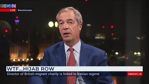 Nigel Farage reacts as the Director of British migrant charity is linked to Iranian regime