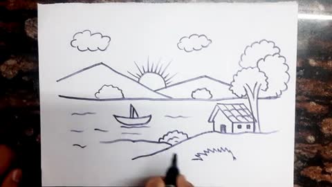 easy & simple scenery drawing for kids