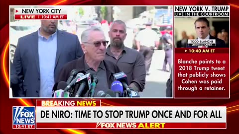 De Niro's meltdown about Trump outside the courthouse was interrupted by a blaring car alarm. 🤣