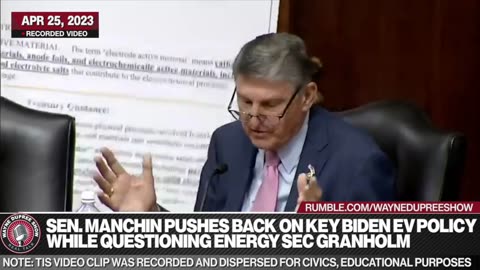 Manchin Calls Out Biden Energy Sec over Electric Vehicle Policies