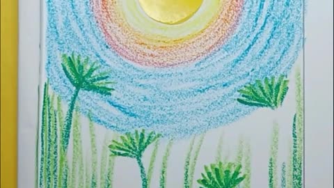 Easy Drawing Scenery For Kids | How To Draw Sunrise With Colored Pencils Step By Step