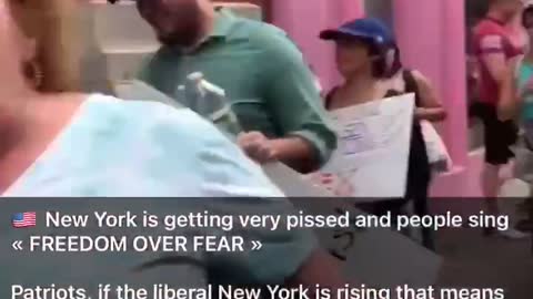 New Yorkers chanting “Freedom over Fear!” at vaccine pop up clinic.