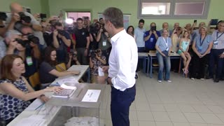 Kyriakos Mitsotakis casts his vote in the Greek election
