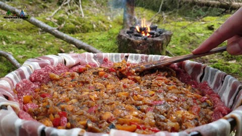 Forest Meatloaf "Cake" full of goodness😍 ASMR Wilderness Cooking! NO TALK
