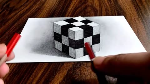 3D Trick Art on Paper Realistic Cube