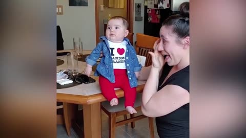 Baby randomly laughing at parents talking, so funny and cute