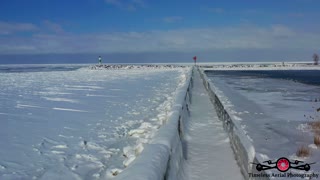 Frozen Riverwalk Stunning Lake Michigan Iced Over Drone Footage