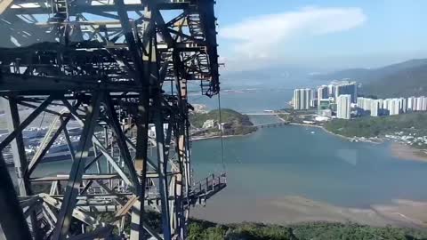 RIDING A TRANSPARENT CABLE CAR IN HONG KONG