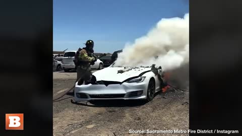 WATCH: Firefighters Use 4,500 Gallons of Water to Extinguish Tesla Fire After Battery Keeps Igniting