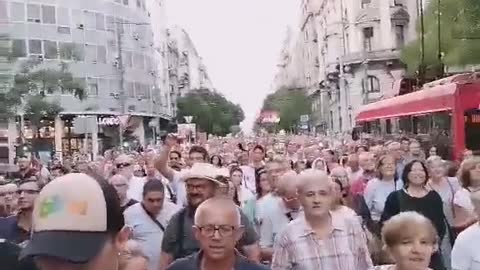 50,000 protesters marched at a huge rally in the Serbian capital of Belgrad