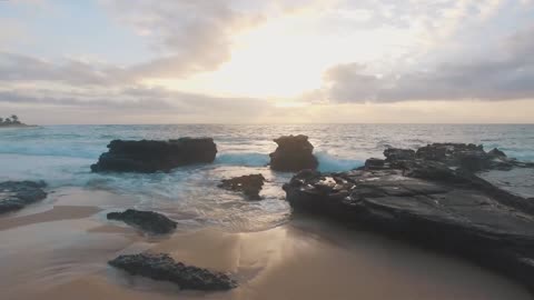 Beach Side SunSet Scene at the Drone View