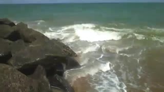 The sea hits the rocks on the shore with force, beautiful waves! [Nature & Animals]