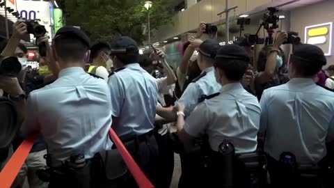 Scuffles as Hong Kong locks down Tiananmen vigil park