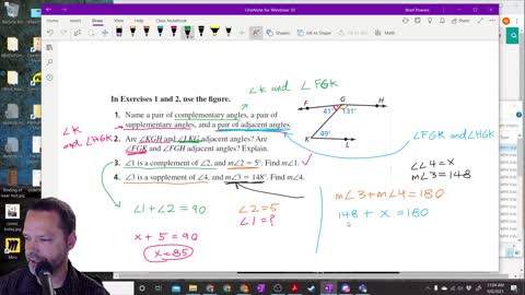 Geometry Section 1-6 - Finding Supplementary and Complementary Angles Examples