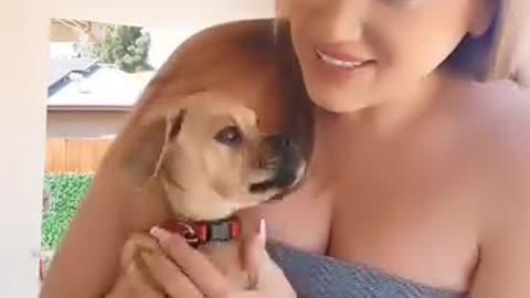 Beautiful girl comedy with dog