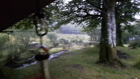 Rainy wild camp under a tarp in Dartmoor