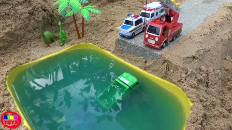 Tayo Truck carrying Gumballs falls into the water. Fire Truck, Ambulance,Police Car rescue Tayo toys