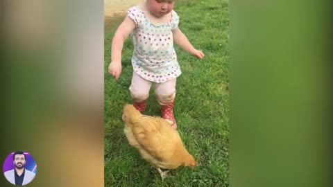 Funny and Cute Baby Moments : 1001 Funny Baby Reaction When Play with Chicken | Funny Videos