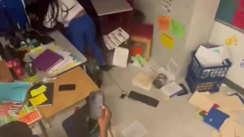Crazy ass school fight in class