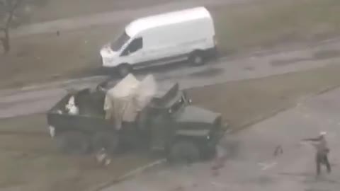 Firefight Leading Up To Tank Driving Over Civilian Driving Car In Ukraine