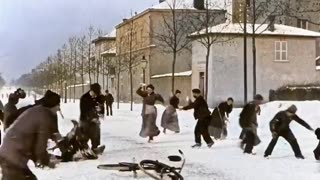 Snowball Fight 1896 in Paris, France in Color