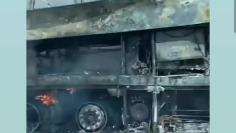 Passenger bus burned down in Ukraine