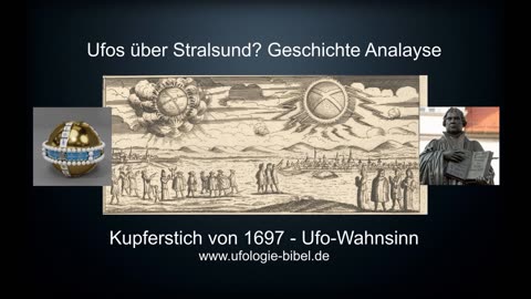 Ufos über Stralsund - Ufowahnsinn - Kupferstich 1697 Mittelalter Ufologie Bibel