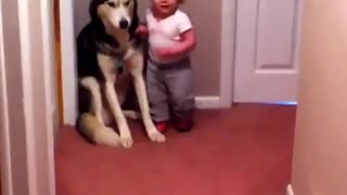 Toddler Terrified of Vacuum Runs to Dog for Protection