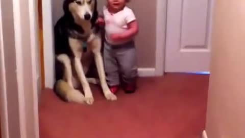 Toddler Terrified of Vacuum Runs to Dog for Protection