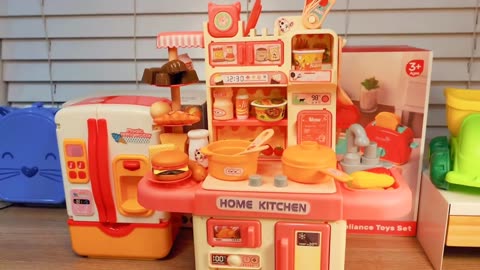 4 Minutes Satisfying with Unboxing Cute Pink and Orange Mini Kitchen Playset ASMR | Review Toys