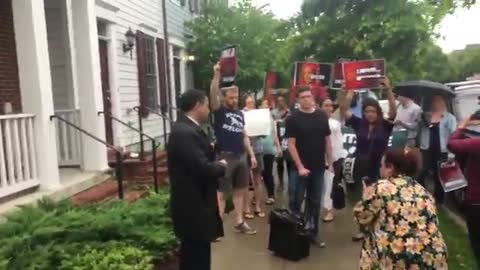 Protestors outside DHS Secretary Kirstjen Nielsen’s home, playing crying baby audio
