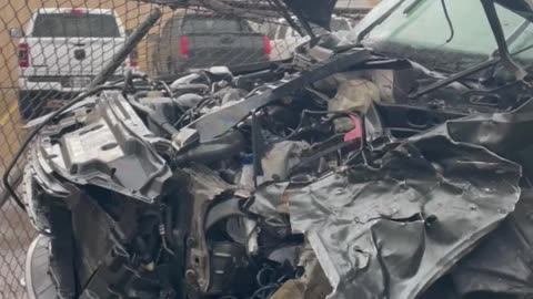 Wreckage Of Two Trucks After Head On Collision