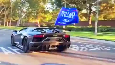 🏎️💸 Lambo Rolling with Trump 2024 Flag, Spitting Flames! 🇺🇸🔥