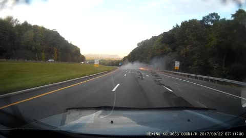 Semi Tips Over While Driving on Interstate
