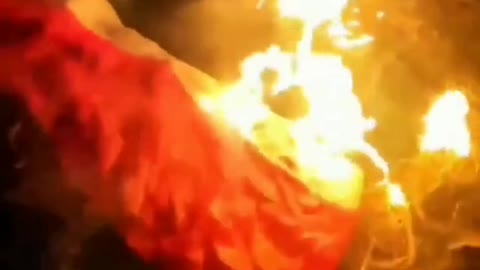 A burning russian UAZ