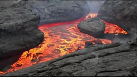 Raw lava flaws from Russian volcano