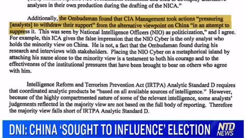 NTD News - DNI Ratcliffe China’s Interference of 2020 Election was suppressed by the CIA