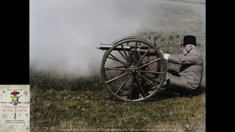 Сэр Максим демонстрирует свой пулемет и скорострельную пушку. 1897 год
