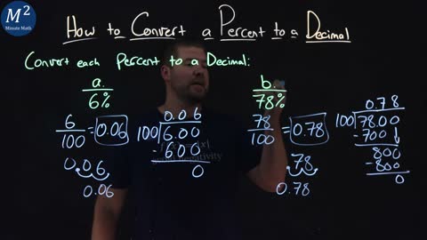 How to Convert a Percent to a Decimal | Part 1 of 2 | Convert 6% and 78% to a Decimal