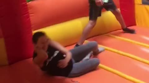 Collab copyright protection - woman failed flip in bounce house