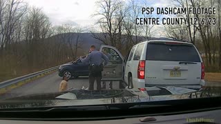 Dashcam video of Pennsylvania state troopers arresting a man who lead them on a high-speed chase