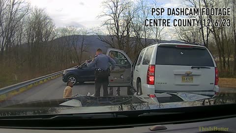 Dashcam video of Pennsylvania state troopers arresting a man who lead them on a high-speed chase