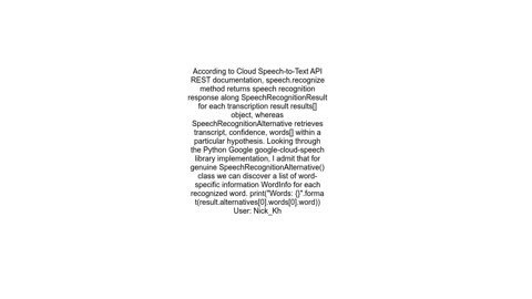 Google Cloud Speech-To-Text API response doesn&#39;t return words