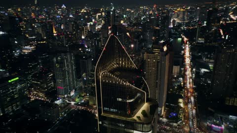 Flying Around Bangkok Skyscrapers at Night