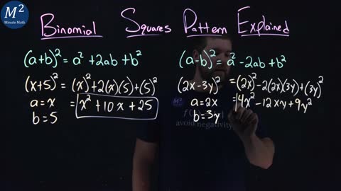 Binomial Squares Pattern Explained | (a+b)² and (a-b)² | Minute Math