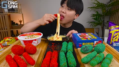 SMR MUKBANG | TAKIS RICE CAKE Tteokbokki, Fire Noodles, cheese stick, hot dog recipe ! eating