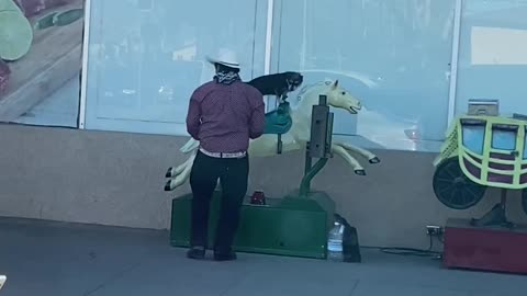 Little Dog Rides Mechanical Horse