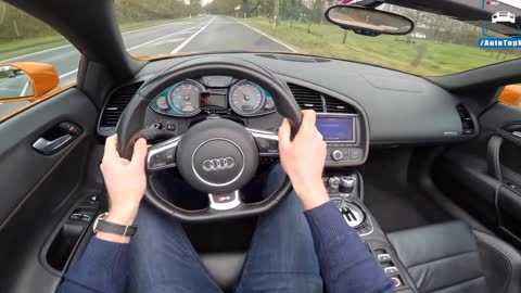 The audi R8 4.2 430 HP V8 6 mt 0-250 kmh speed, drifting, voices, a test drive