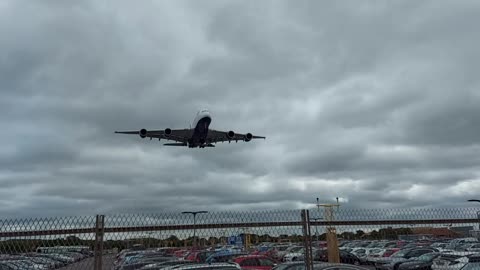 British Airways A380 landing on 27R at London Heathrow