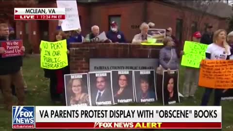 Parents stand outside of the Fairfax County Public Library in Virginia